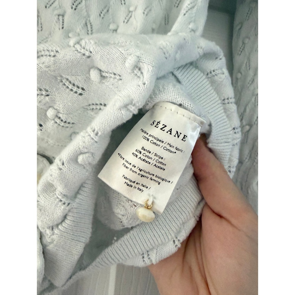 Sezane Textured Cotton White Cardigan Preppy Casual - Picture 4 of 5